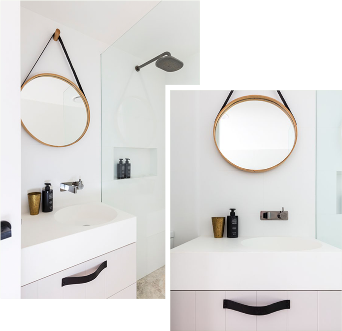 Modern Bathroom Designwith Round Mirror PNG