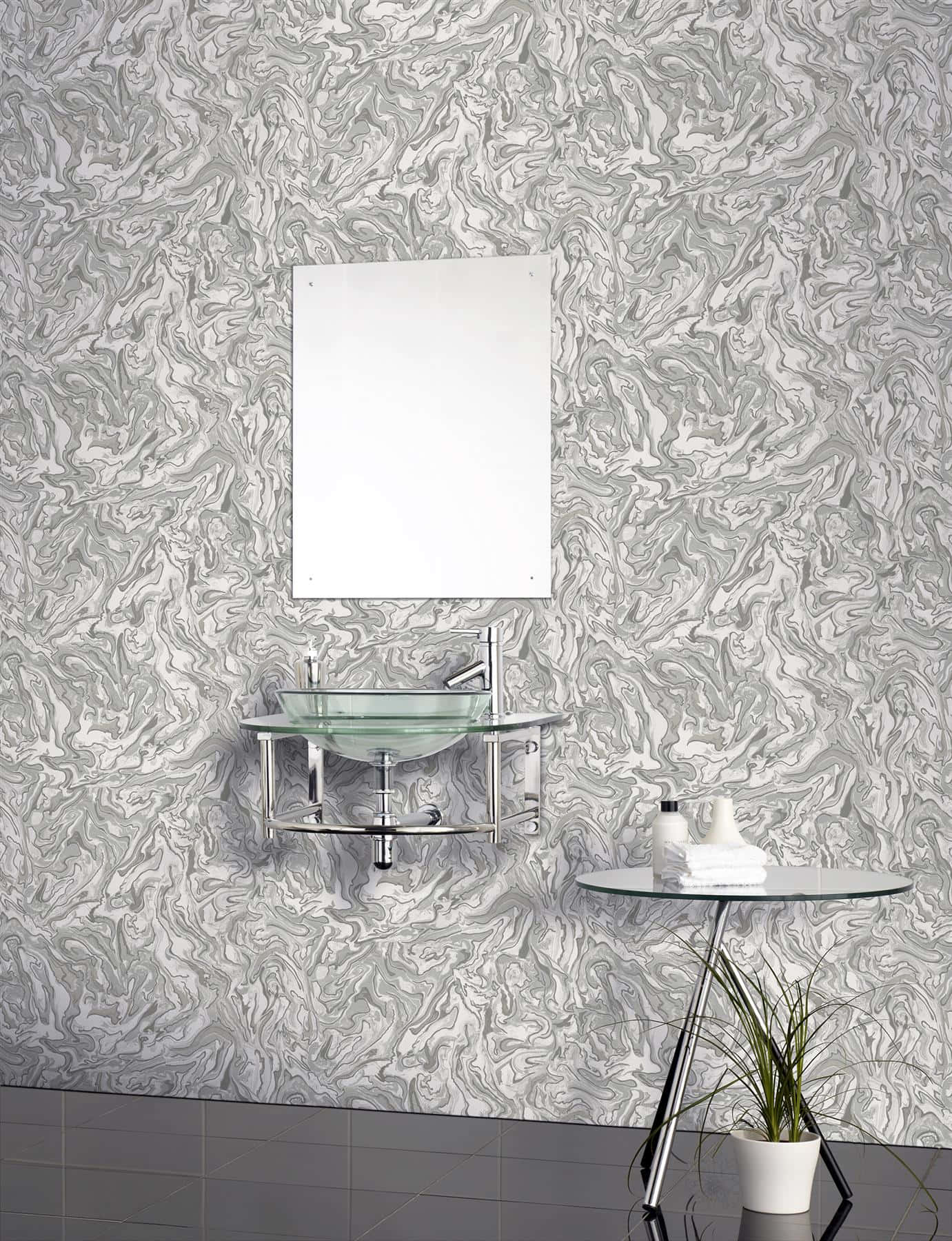 Modern Bathroom Gray White Wallpaper Wallpaper