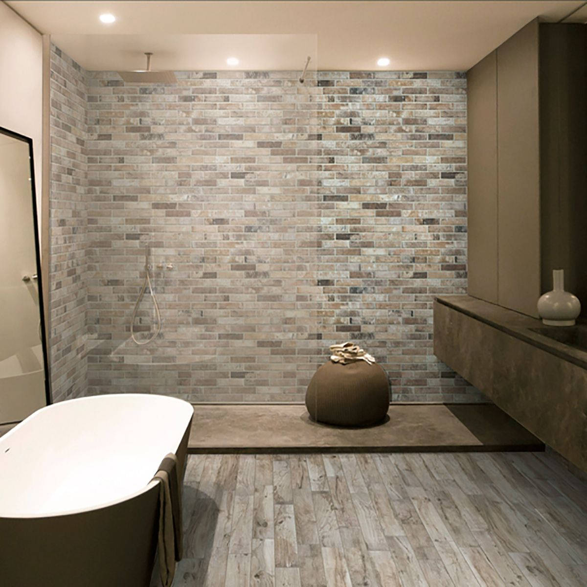 Moderne badeværelse med porcelæn gulvfliser Wallpaper