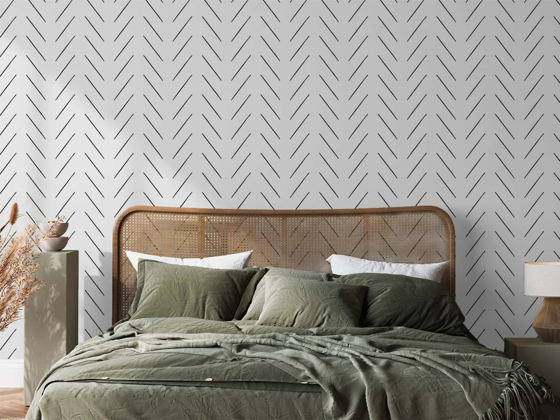 Modern Bedroom Herringbone Wallpaper Wallpaper