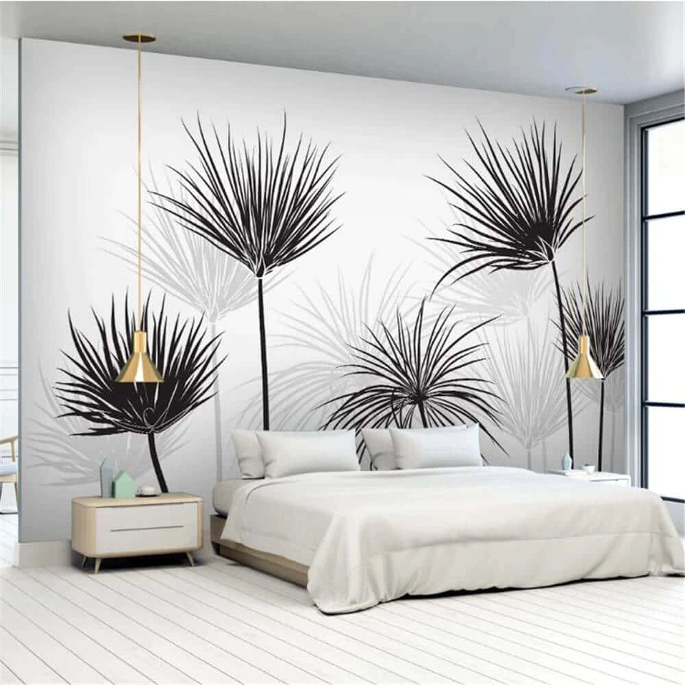 Modern Bedroomwith Tree Mural Wallpaper Wallpaper