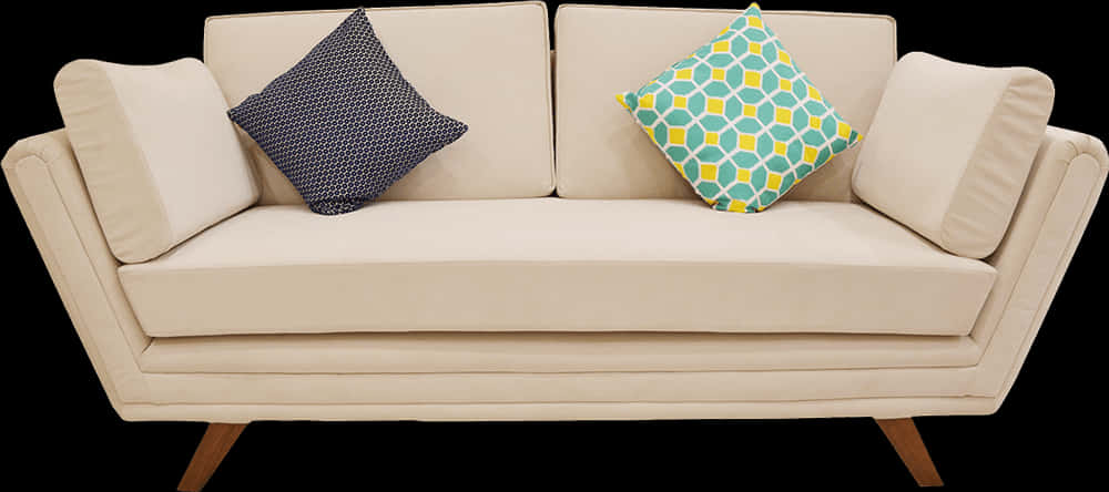 Modern Beige Sofawith Decorative Pillows PNG