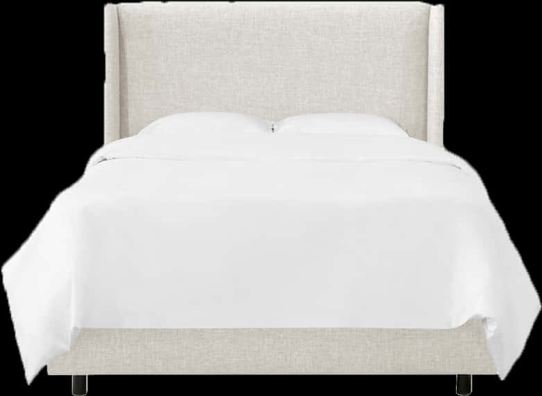 Modern Beige Upholstered Bedwith White Bedding PNG