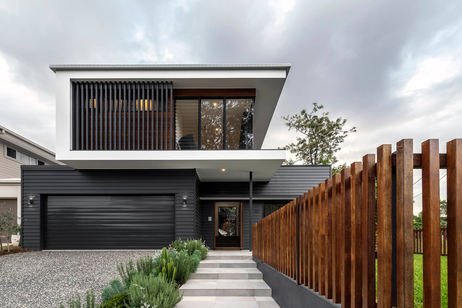 Modern Big House With Wooden Fence Wallpaper