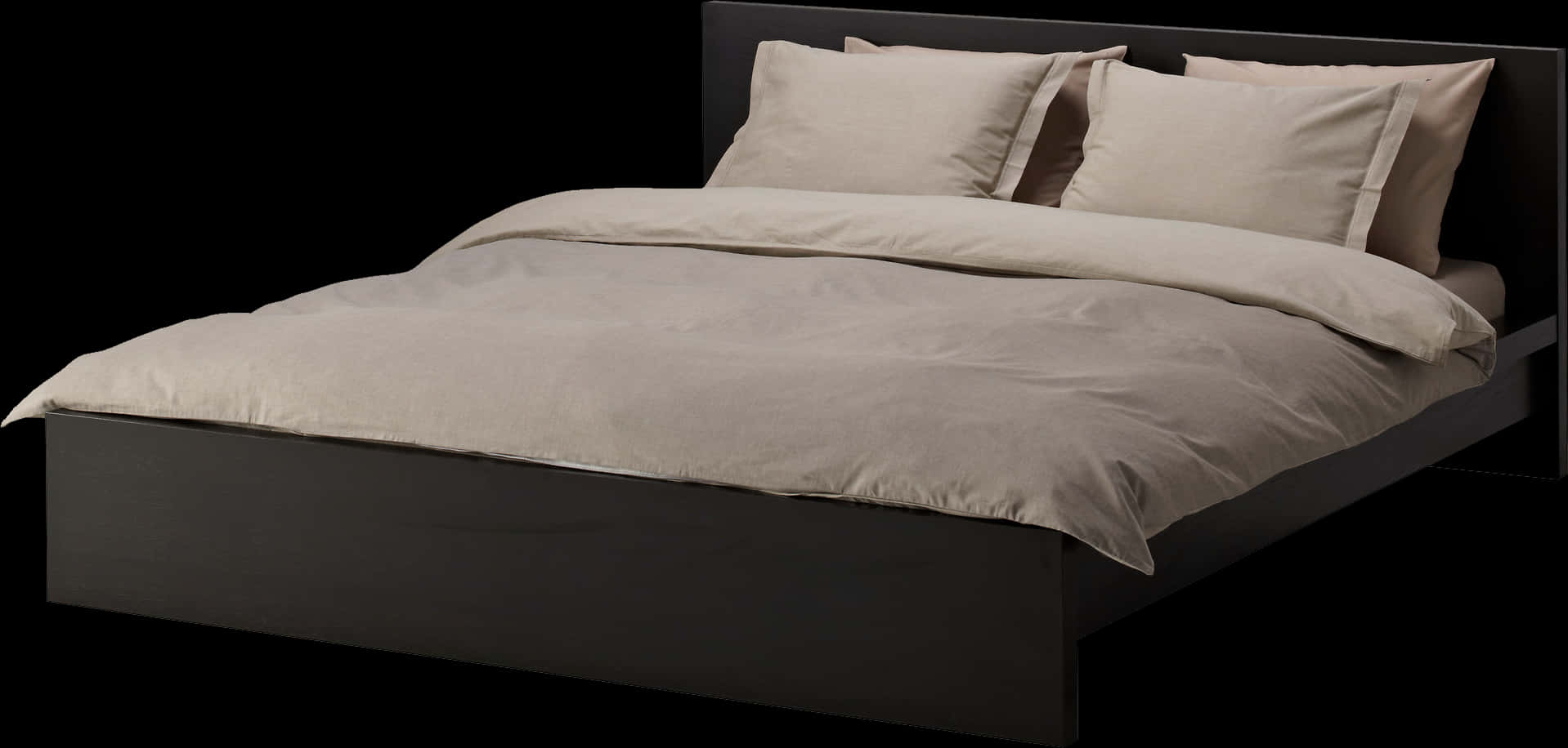 Modern Black Bedwith Neutral Bedding PNG