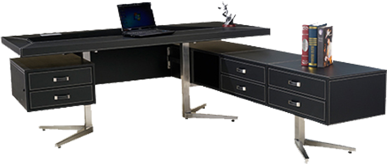 Modern Black Computer Desk Setup PNG