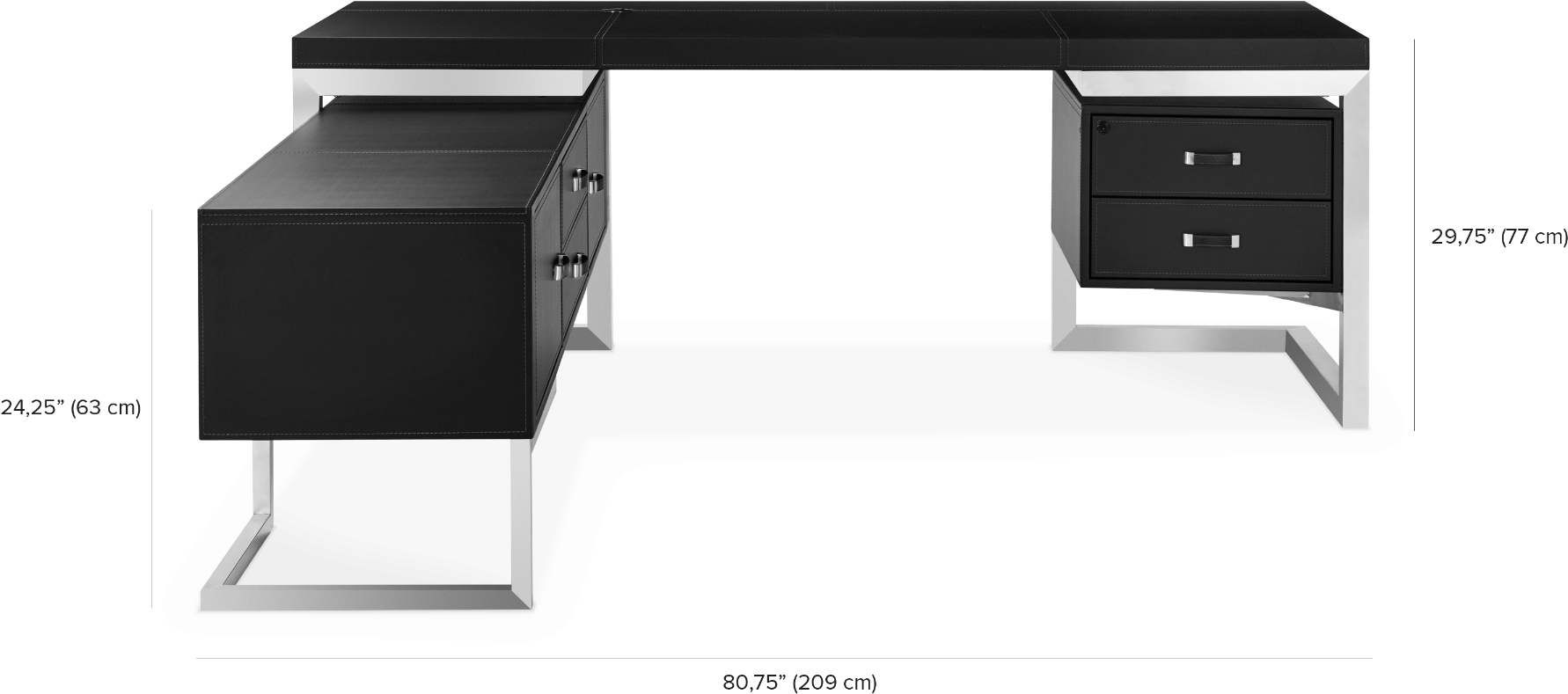Modern Black Computer Deskwith Drawers PNG