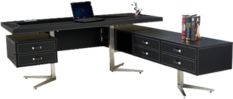 Modern Black Computer Deskwith Storage PNG