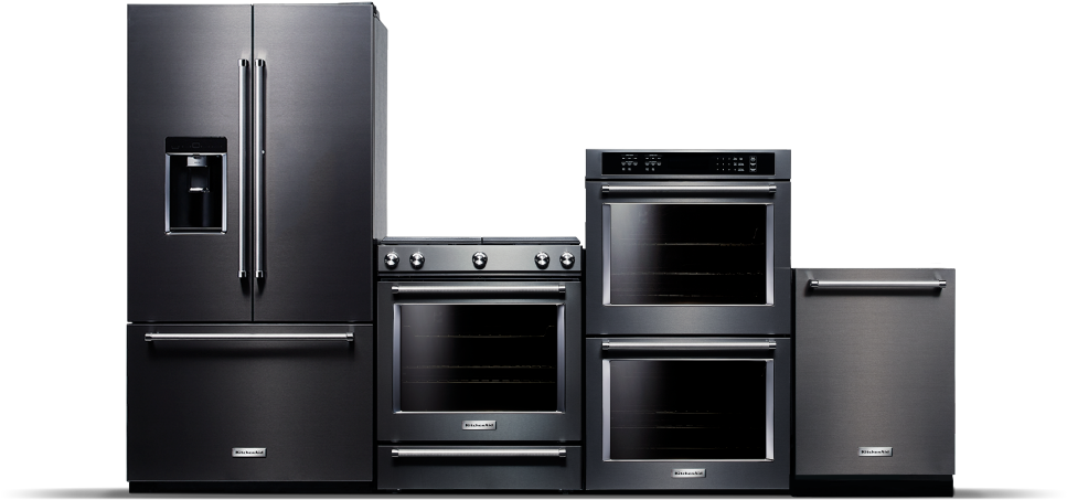 Modern Black Kitchen Appliances Set PNG