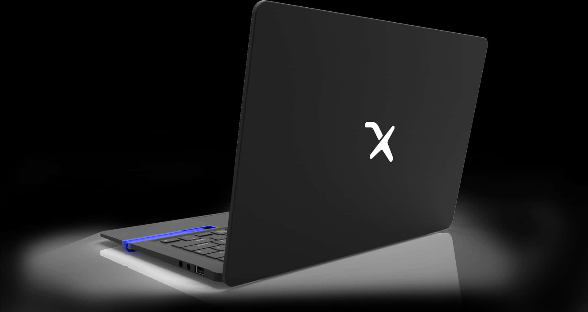 Modern Black Laptop Blue Accent PNG