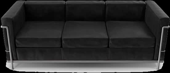 Modern Black Leather Couch PNG