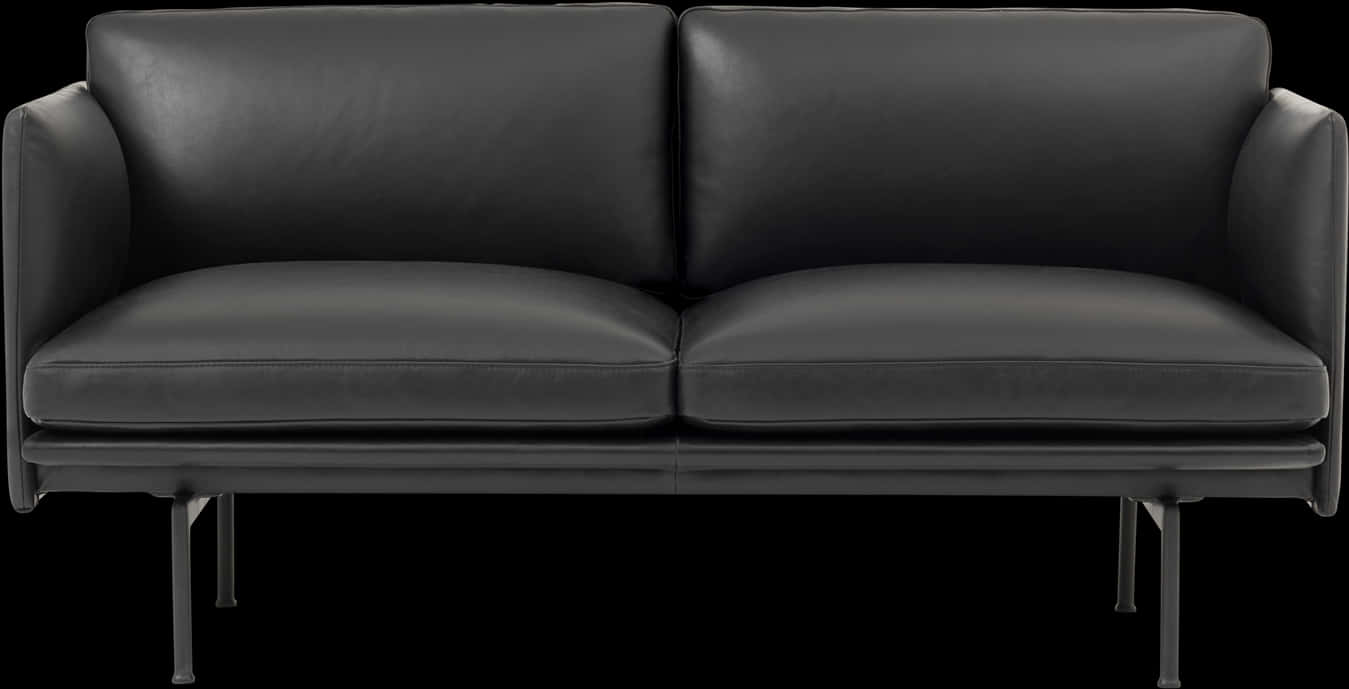 Modern Black Leather Sofa PNG