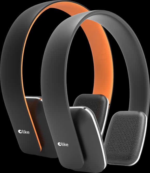 Modern Black Orange Wireless Headphones PNG