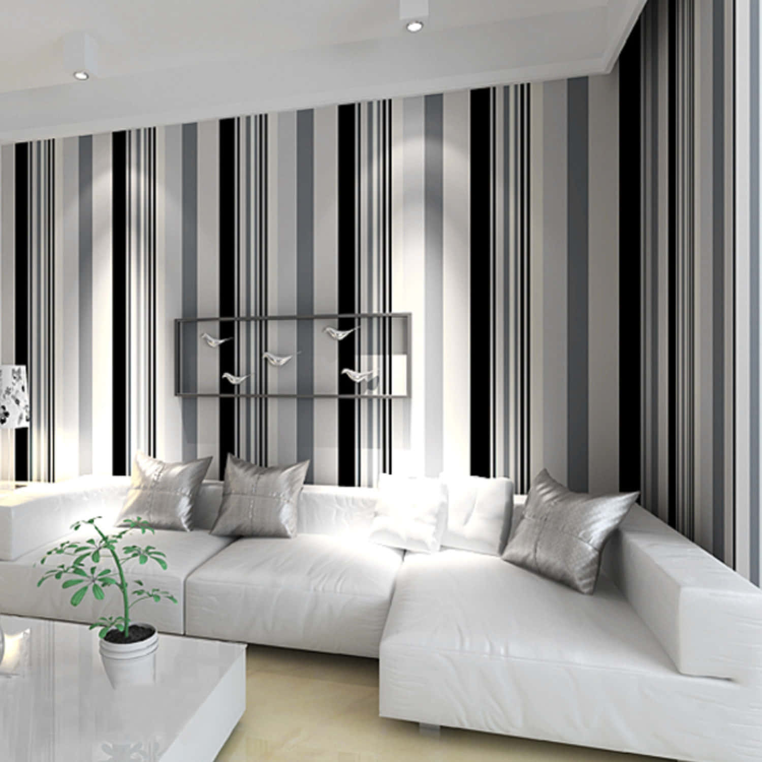 Modern Black White Striped Living Room Wallpaper