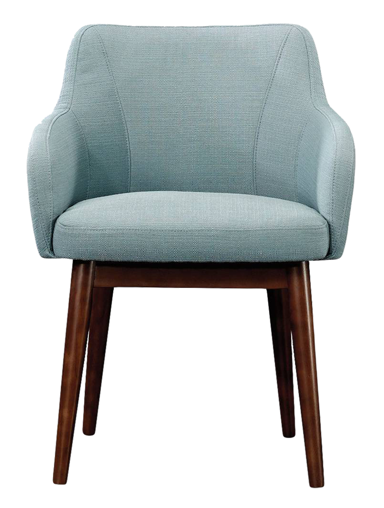 Modern Blue Armchair Wooden Legs PNG