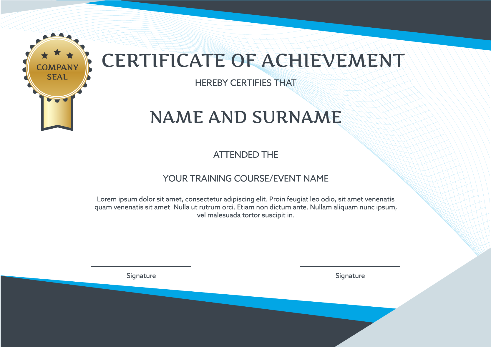 Modern Blue Certificateof Achievement Template PNG