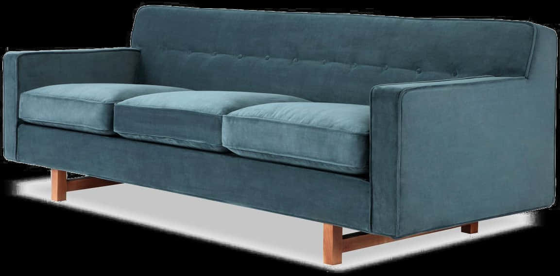 Modern Blue Velvet Couch PNG