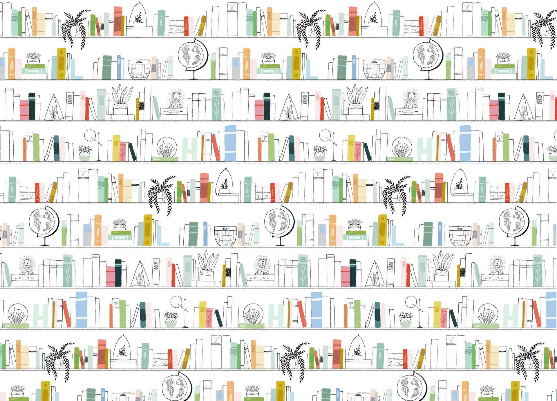 Modern Bookshelf Digital Art Wallpaper