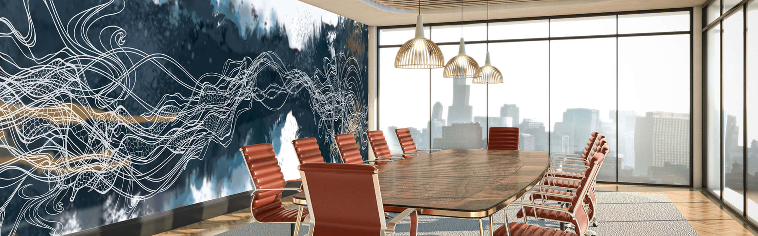 Modern Conference Room City View Wallpaper