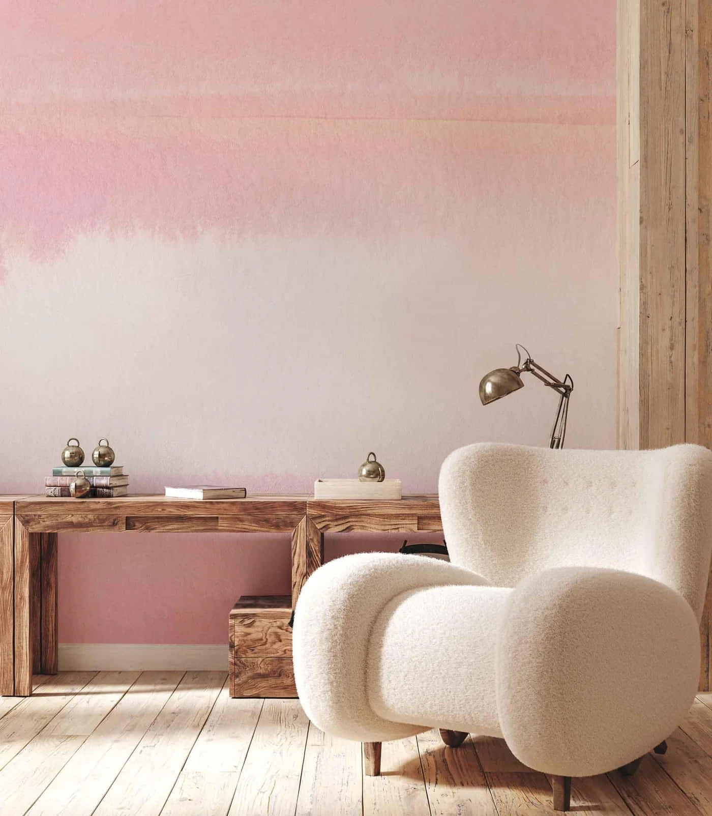 Modern Cozy Interiorwith Pink Accents Wallpaper