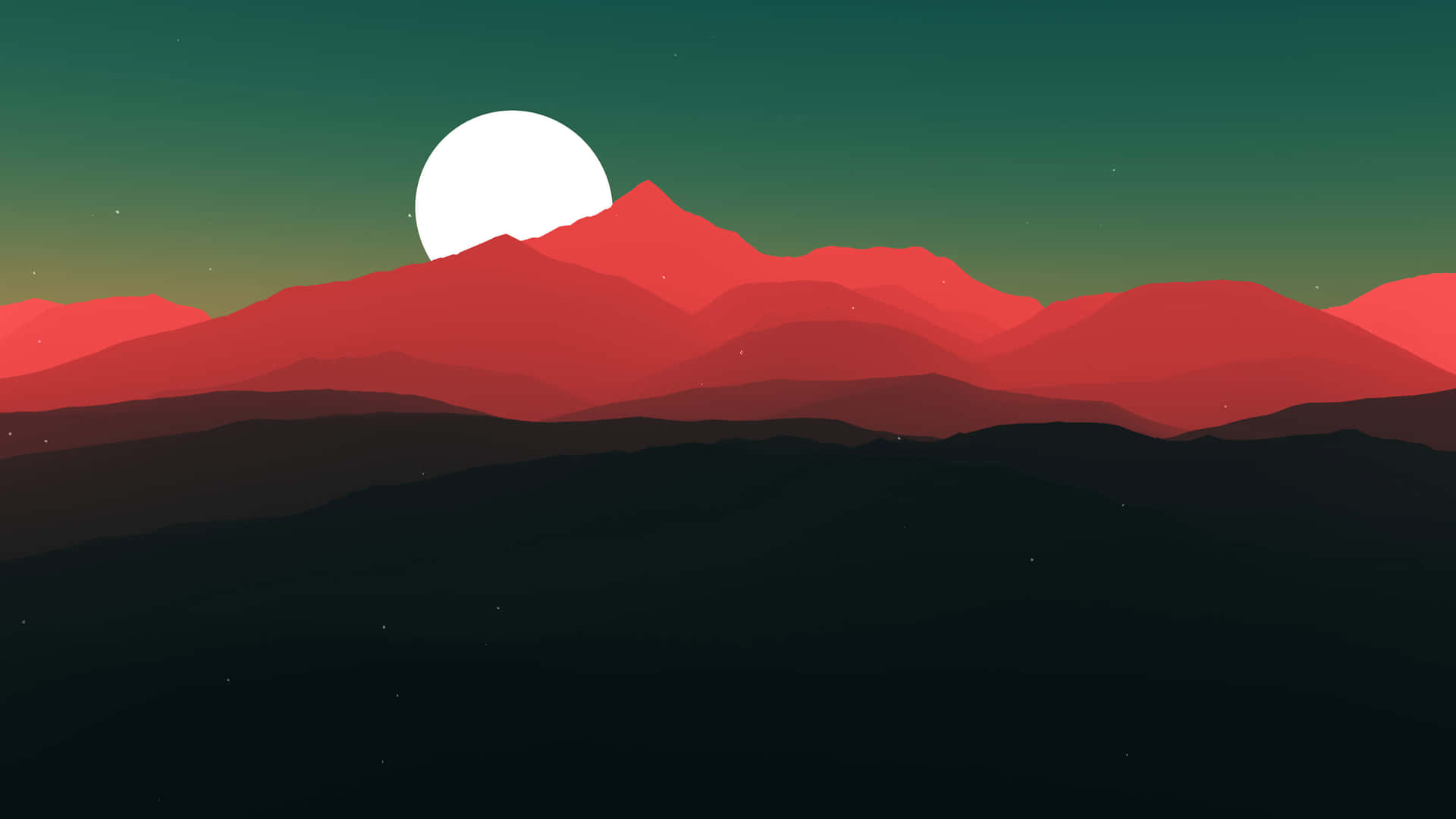 Et rød og grøn bjerglandskab med en måne Wallpaper