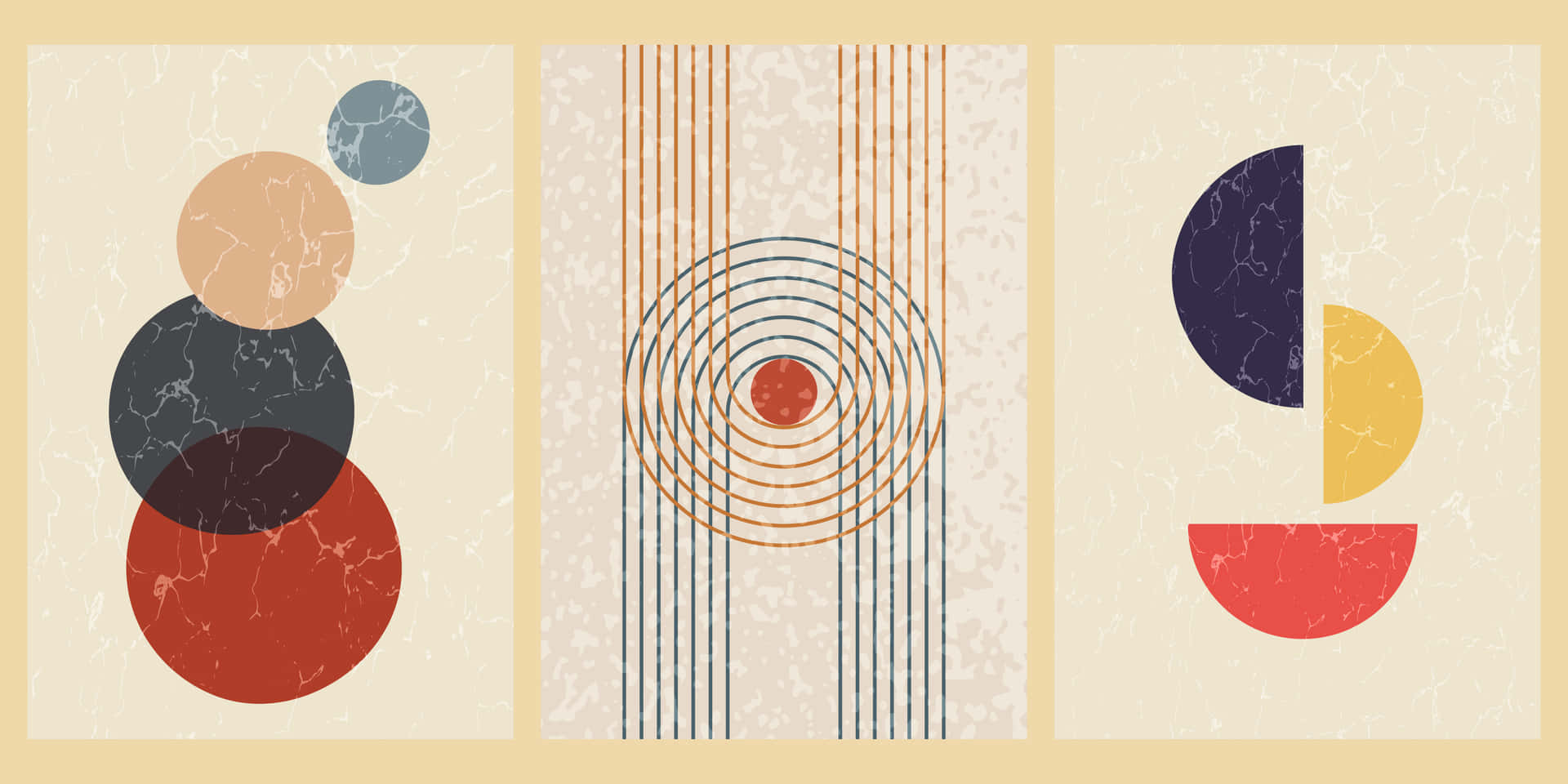 Tre abstrakte plakater med cirkler og cirkler af farver. Wallpaper