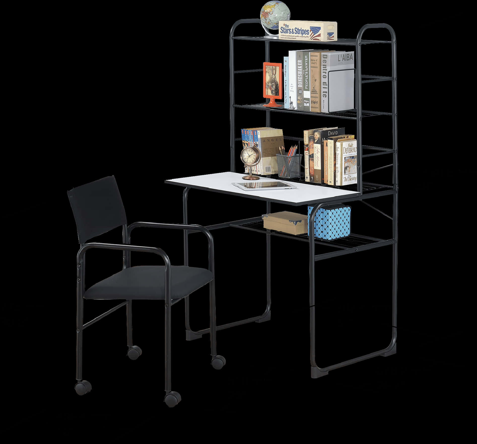 Modern Deskwith Shelvesand Chair PNG