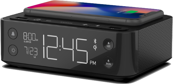 Modern Digital Alarm Clockwith Wireless Charging PNG