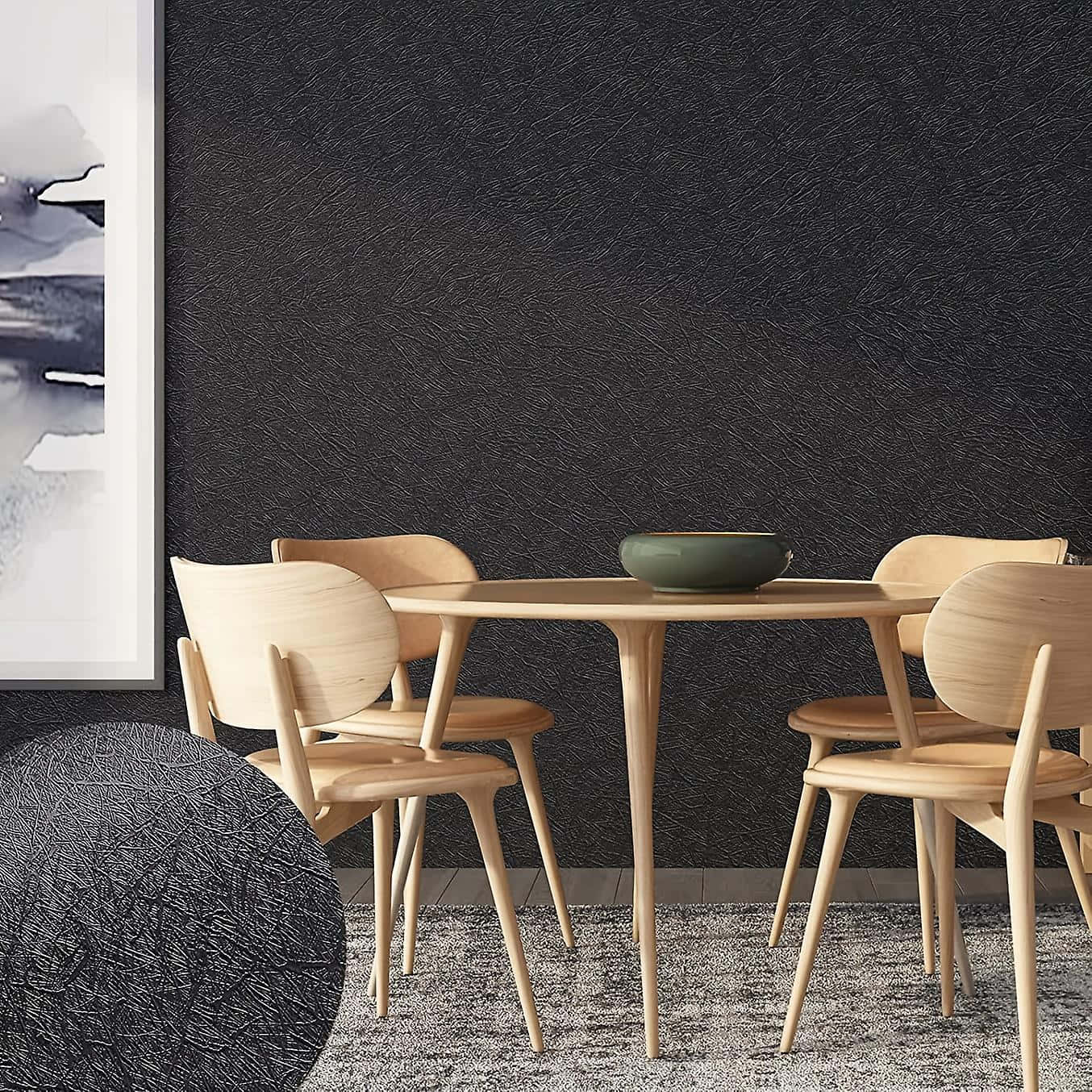Modern Dining Room Black Silk Wallpaper Wallpaper