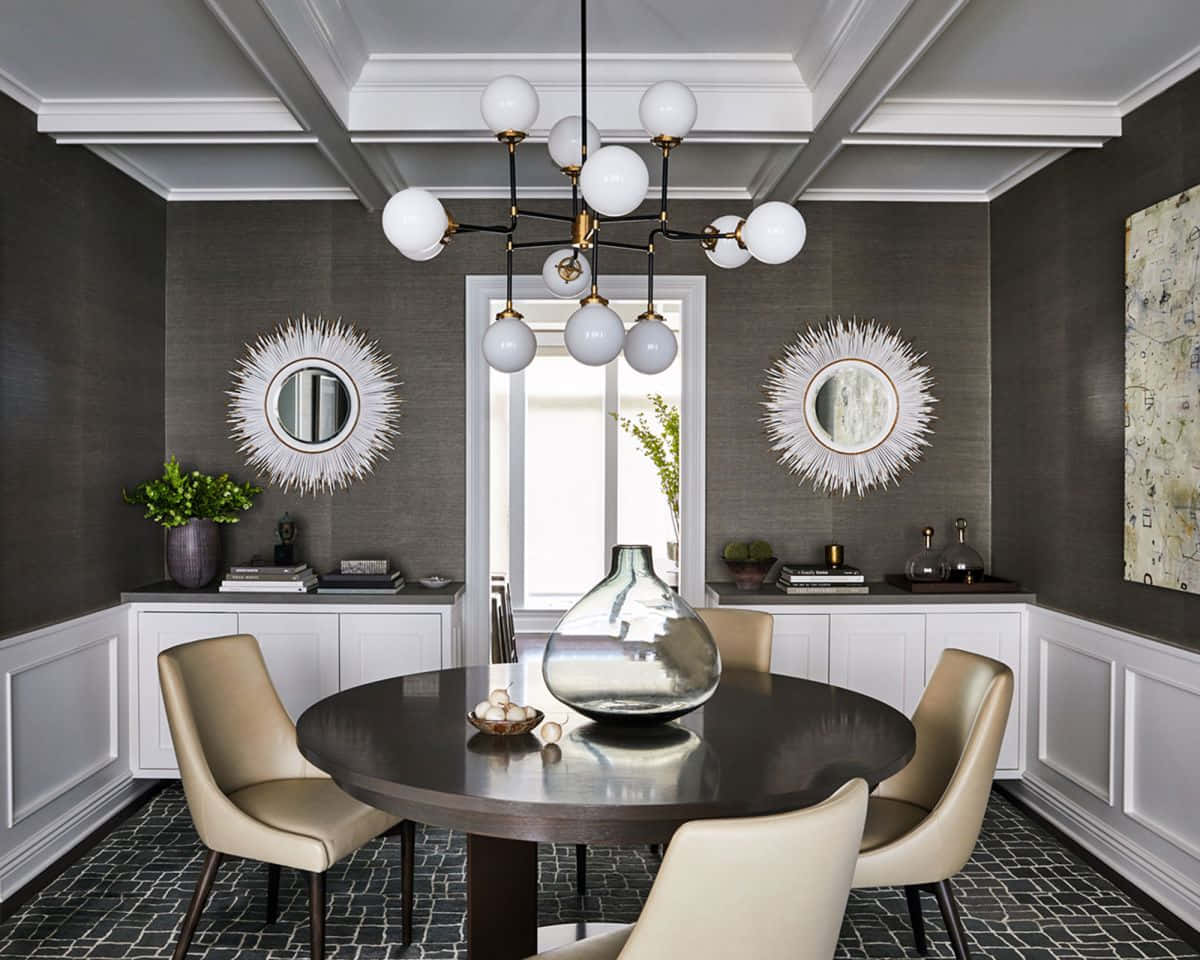 Modern Dining Roomwith Spherical Pendant Light Wallpaper