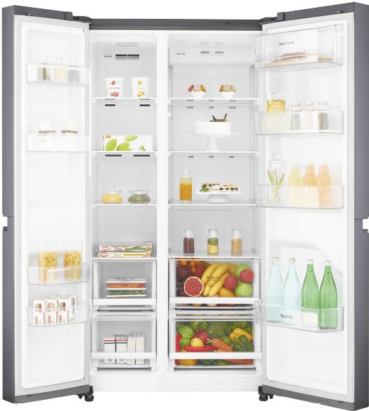 Modern Double Door Refrigerator Fullof Food PNG