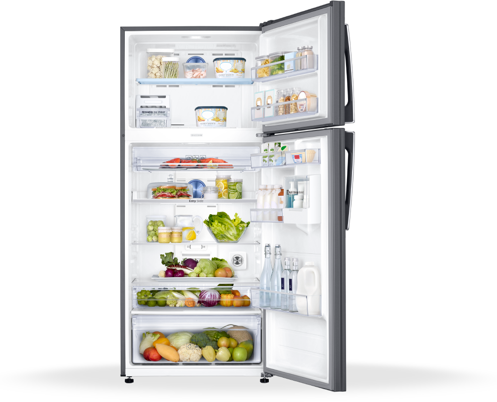 Modern Full Refrigerator Stockedwith Food PNG