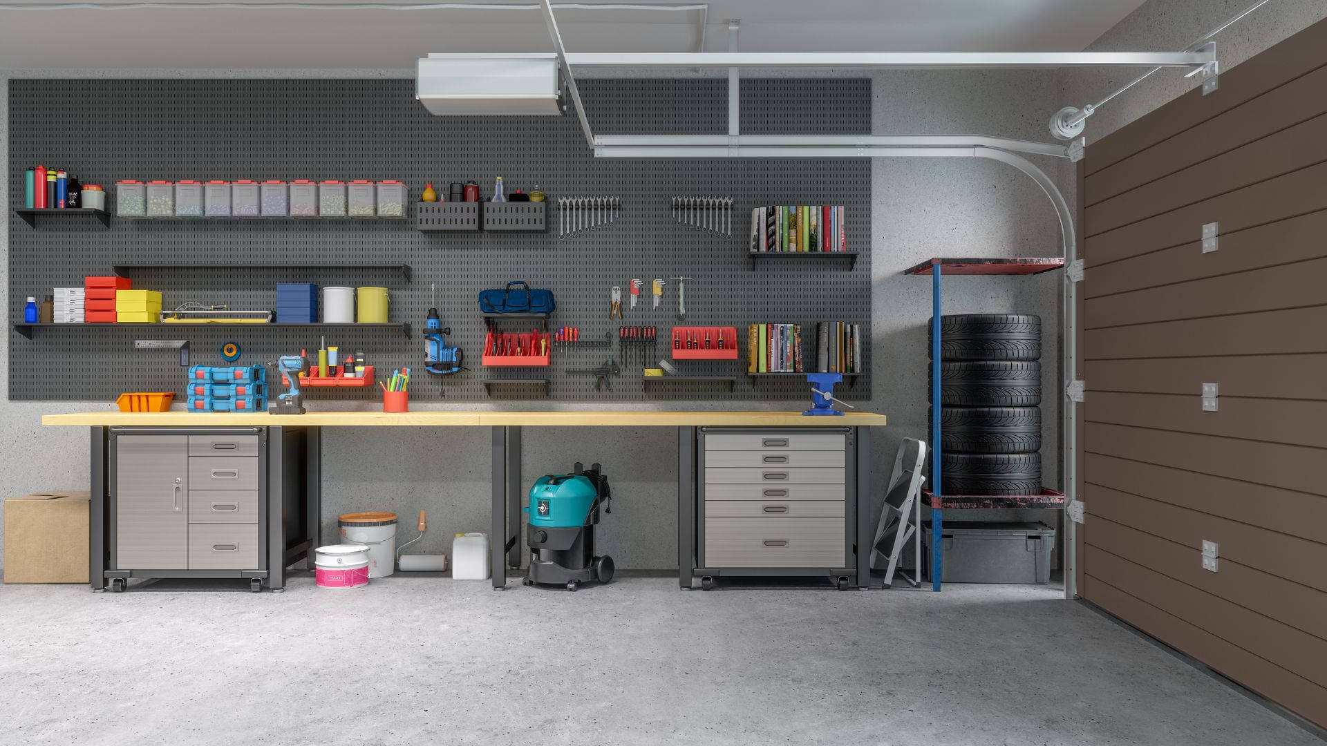Modern Garage Storage Room Repair Tools Wallpaper