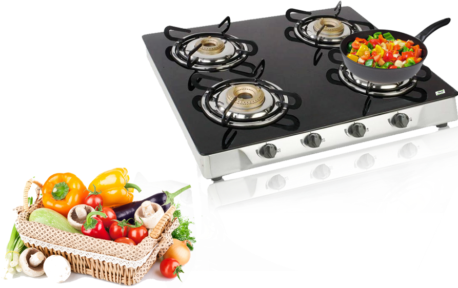 Modern Gas Stove With Fresh Vegetables PNG