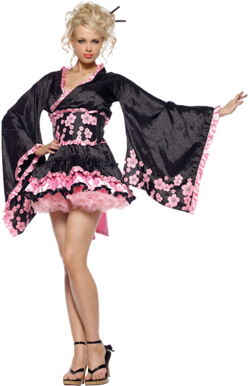 Modern Geisha Costume Pose PNG