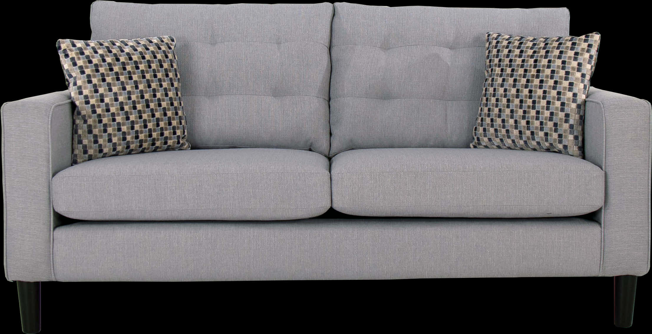 Modern Gray Couchwith Patterned Pillows PNG