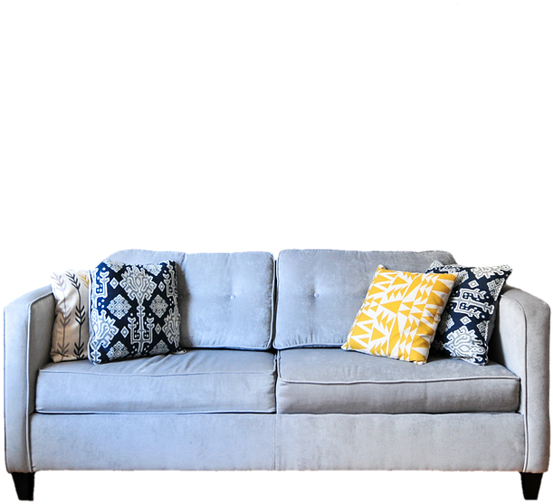 Modern Gray Sofawith Decorative Pillows PNG