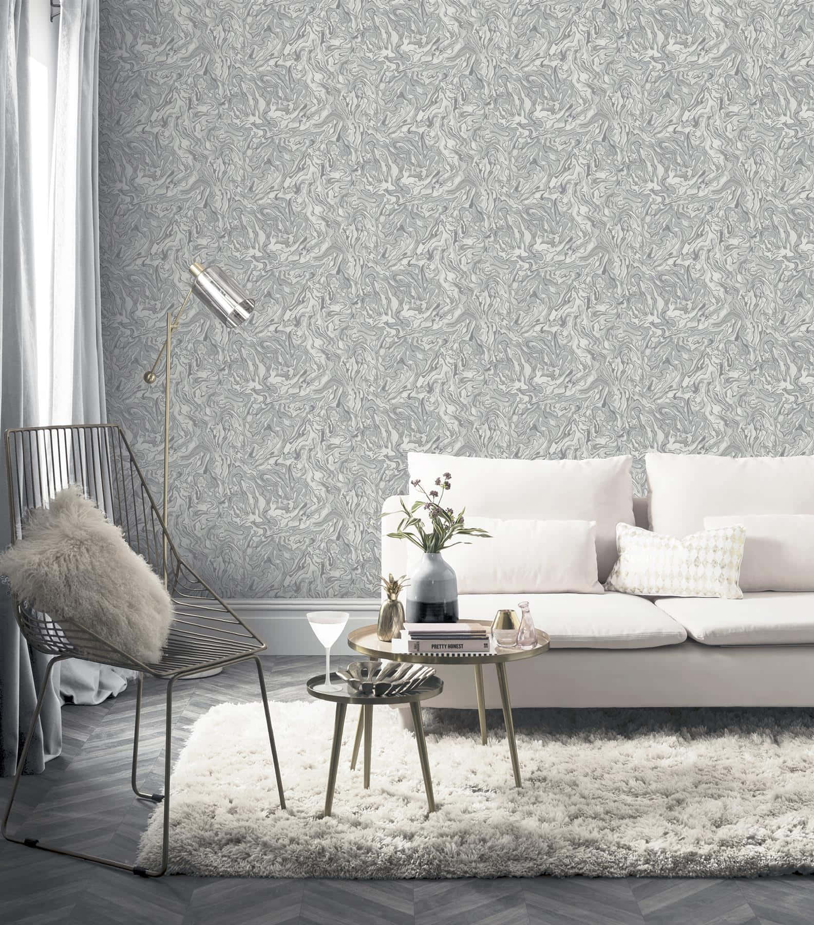 Modern Gray White Living Room Decor Wallpaper