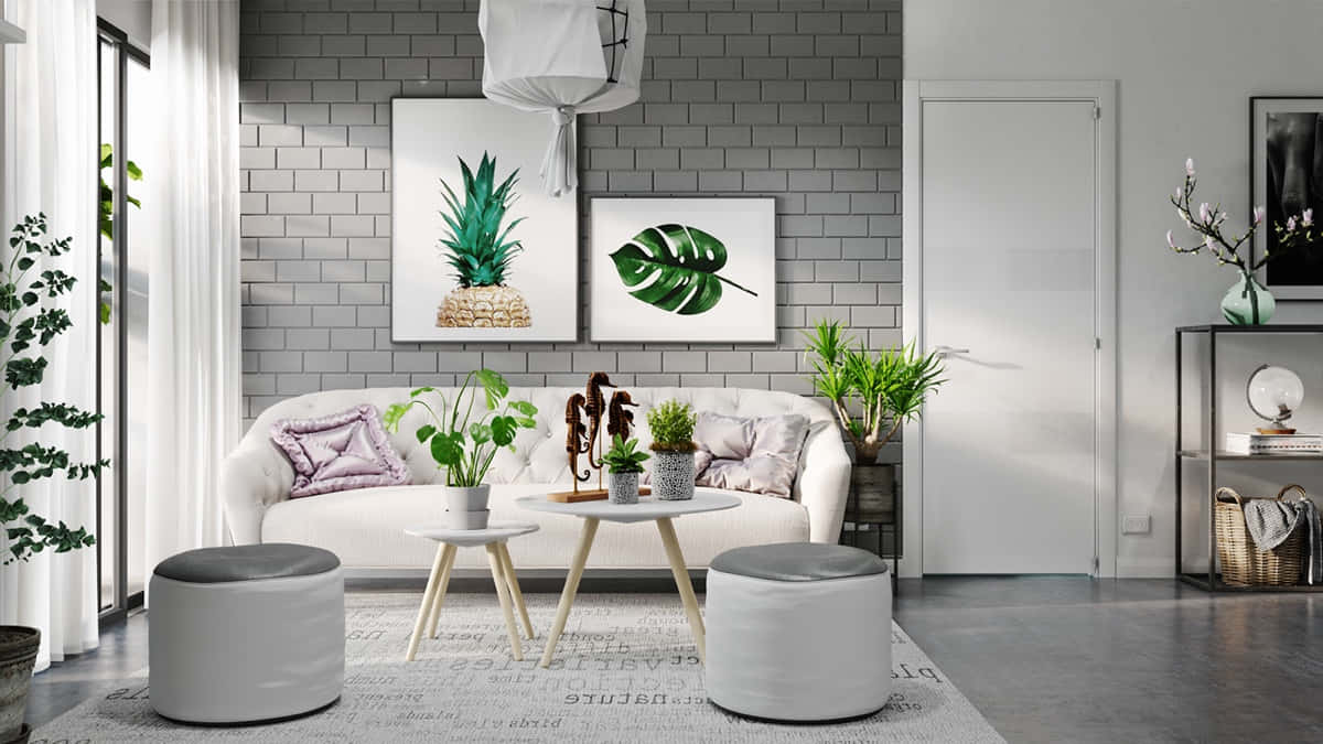Modern Gray White Living Room Decor Wallpaper