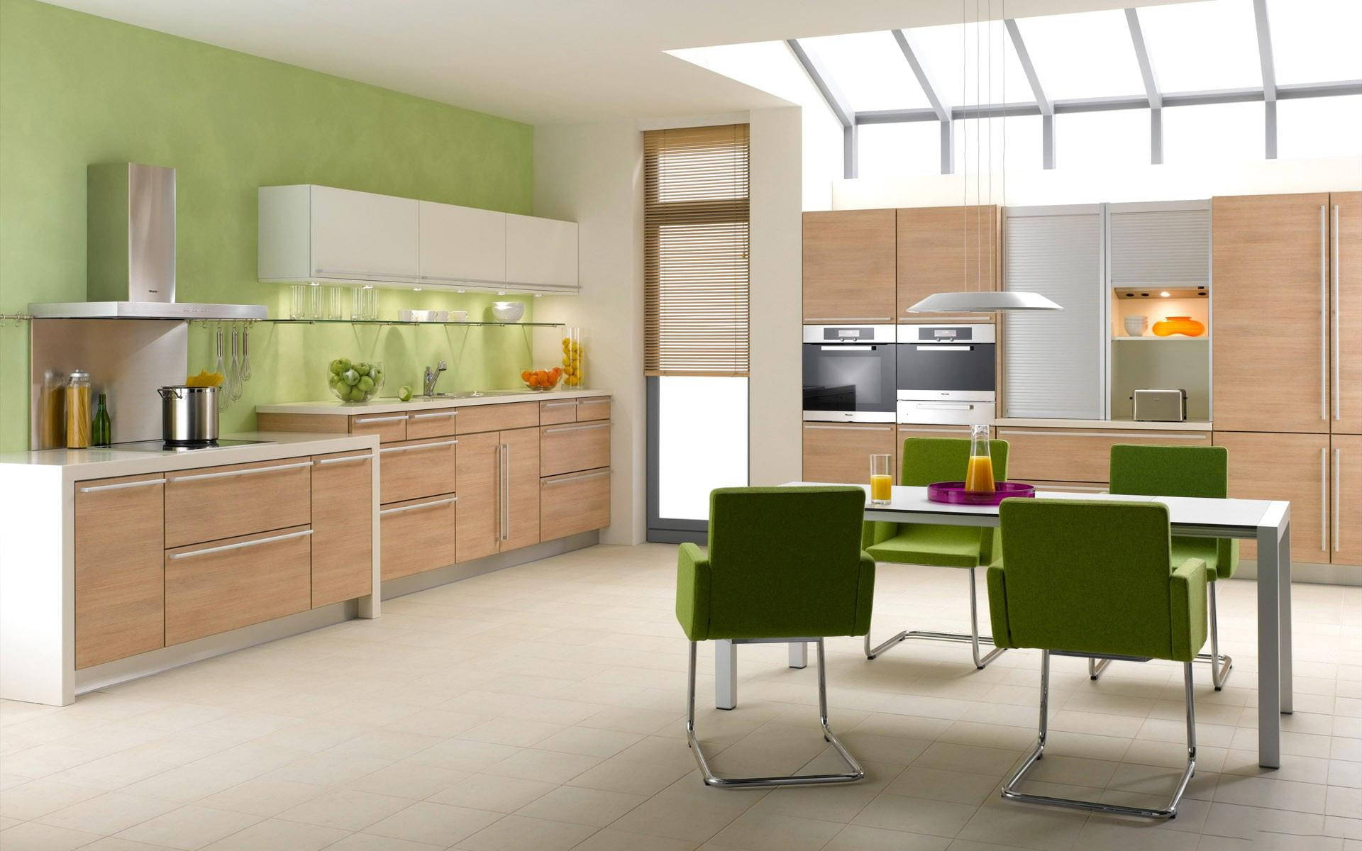 Modern Green Kitchen Design Wallpaper