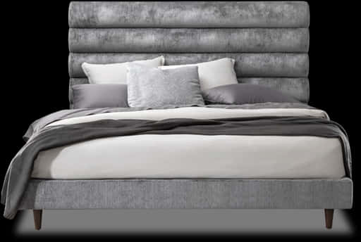 Modern Grey Upholstered Bed PNG