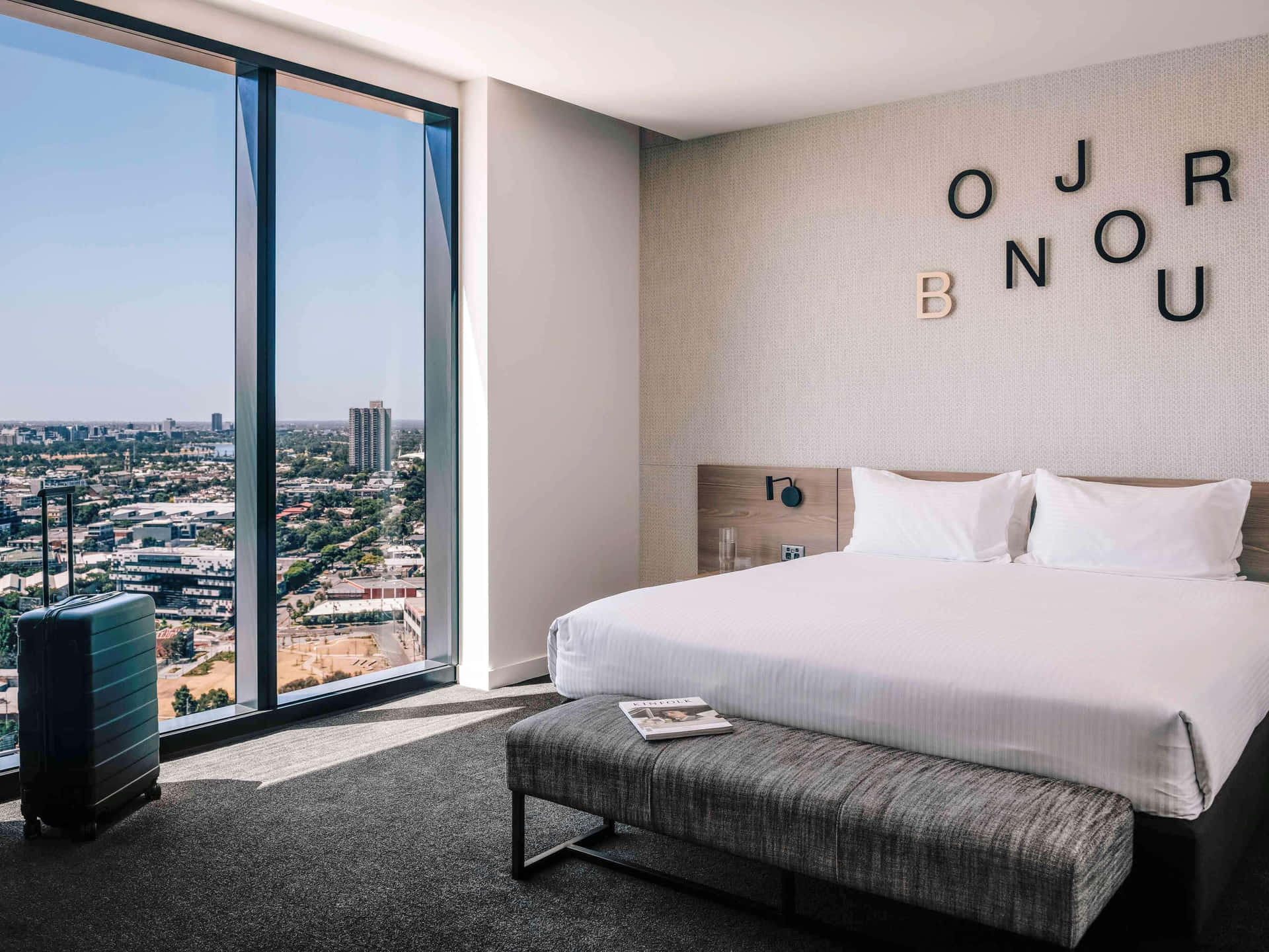 Modern Hotel Roomwith City View Melbourne Wallpaper