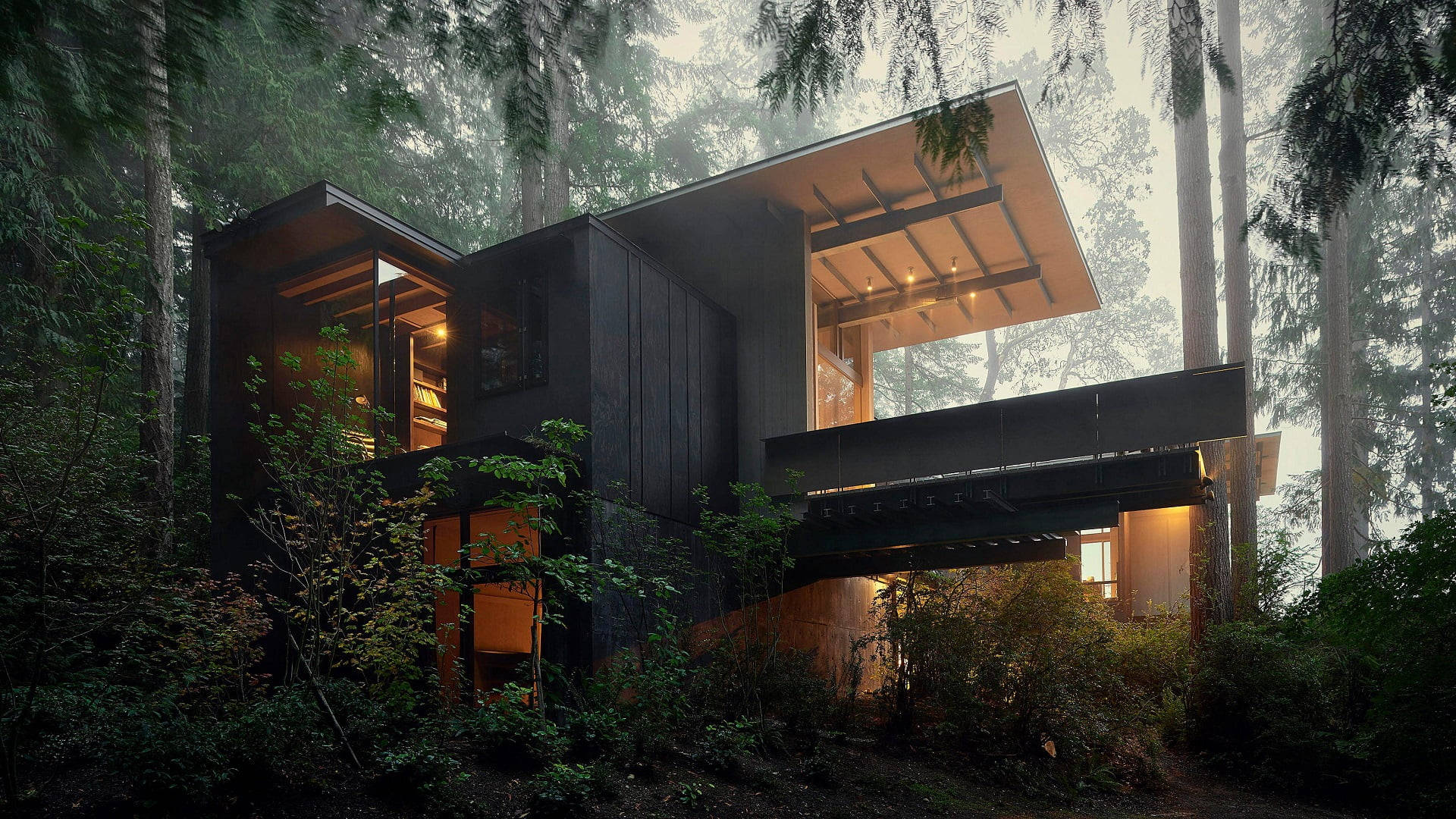 Modern House in Forest Wallpaper