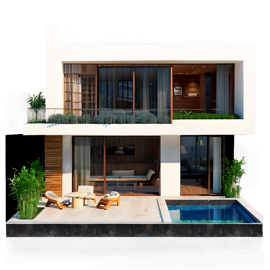 Modern House With Rooftop Terrace Png 06202024 PNG