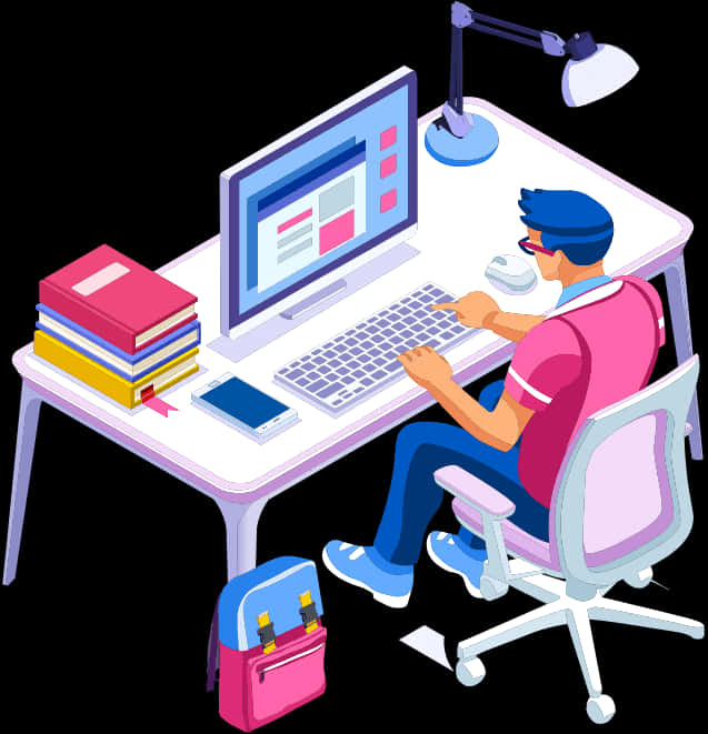 Modern Isometric Office Workstation Setup PNG