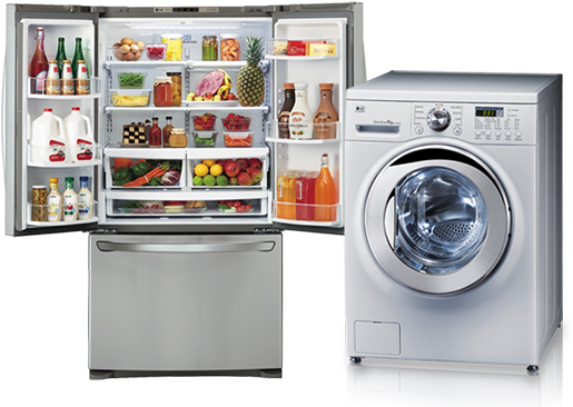 Modern Kitchen Appliances Refrigeratorand Washing Machine PNG