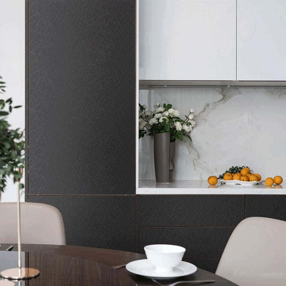 Modern Kitchen Black Silk Finish Wallpaper