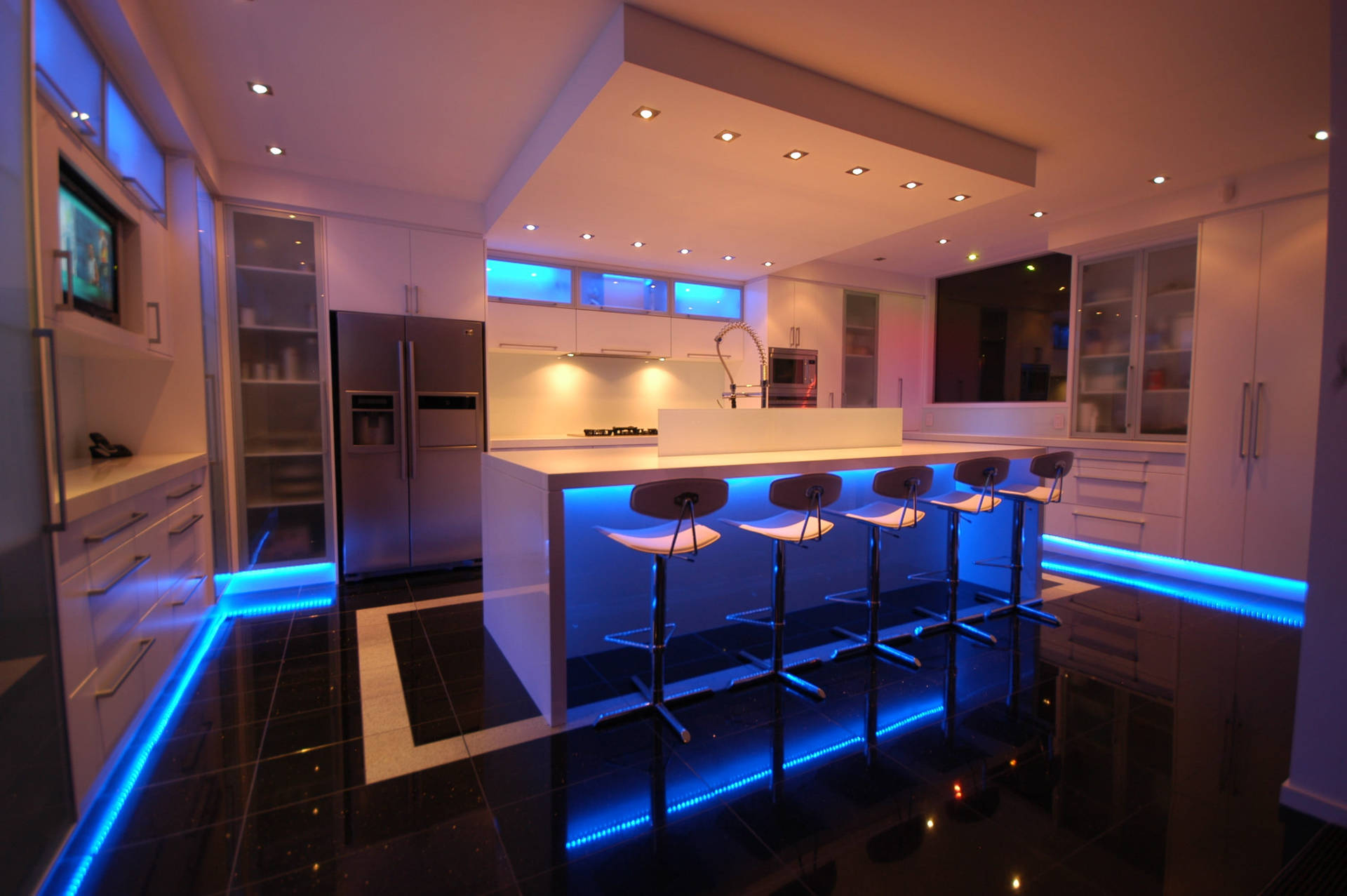 Modern Kitchen Design With Led Lights Wallpaper