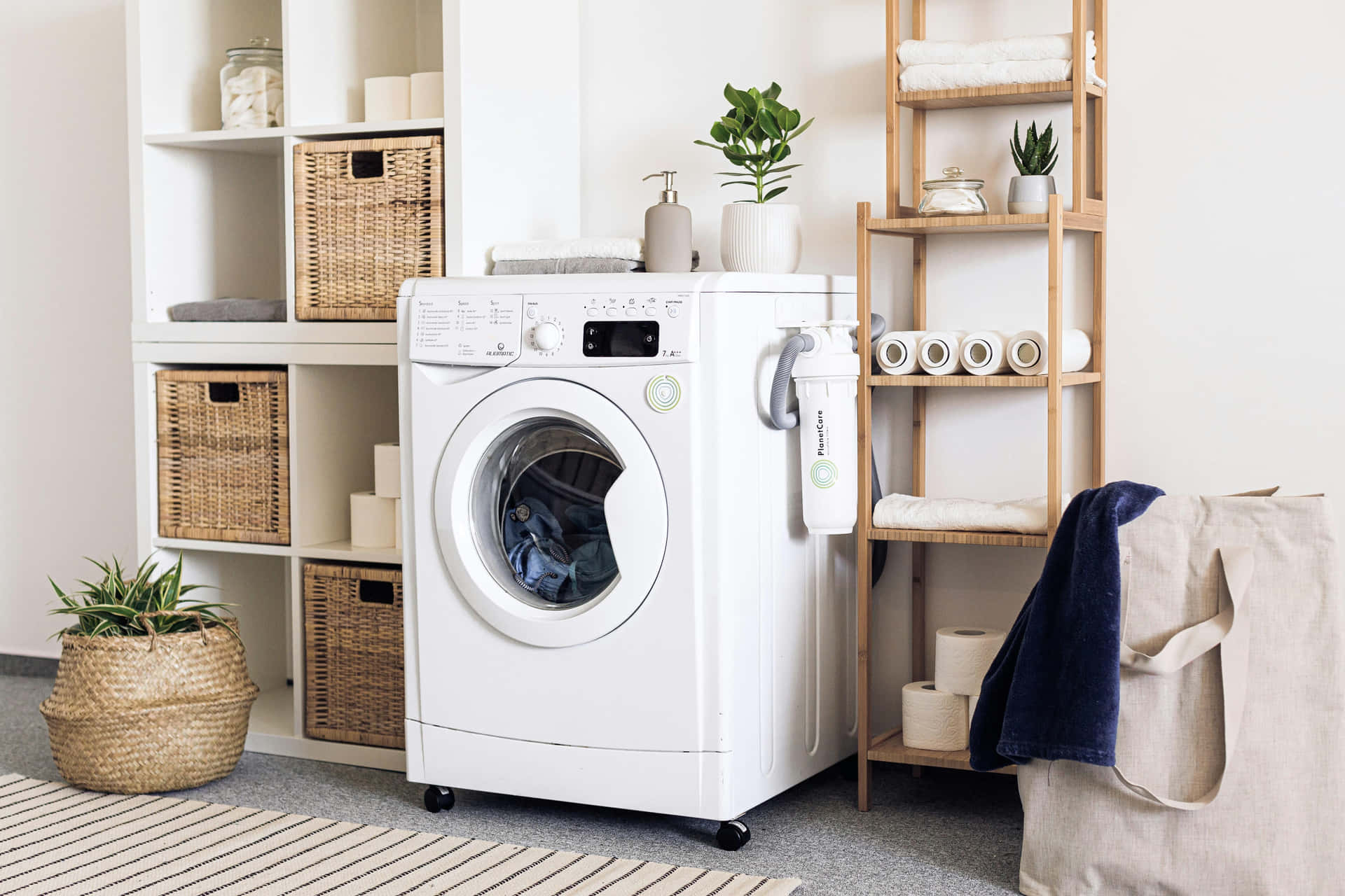Modern Laundry Room Setupwith Washing Machine Wallpaper