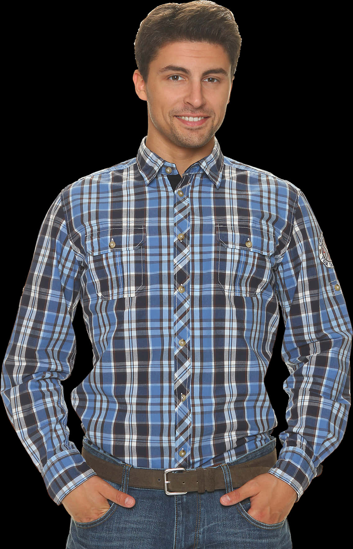 Modern Mens Hairstyle Plaid Shirt PNG